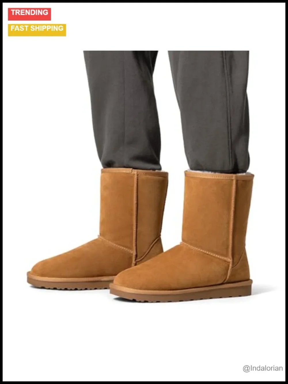 Men's Winter Snow Boots Warm Suede Faux Fur Lining Pull-On Slip-Resistant